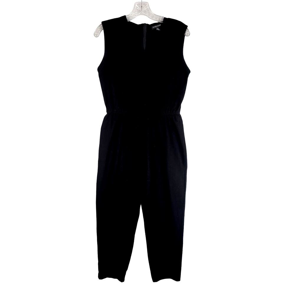 EILEEN FISHER Black V-Neck Straight Leg Minimalist Jumpsuit Size 2 Petite #516